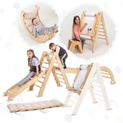 6in1 Montessori Climbing Set: Triangle Ladder + Arch/rocker + Slide/ramp + Net + Cushion + Art Addition