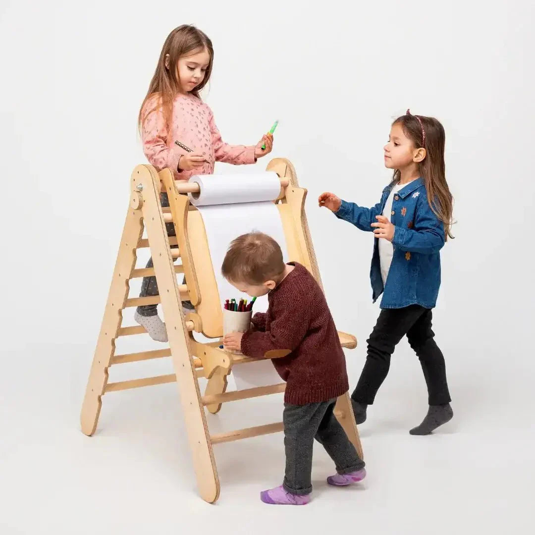 6in1 Montessori Climbing Set: Triangle Ladder + Arch/rocker + Slide/ramp + Net + Cushion + Art Addition