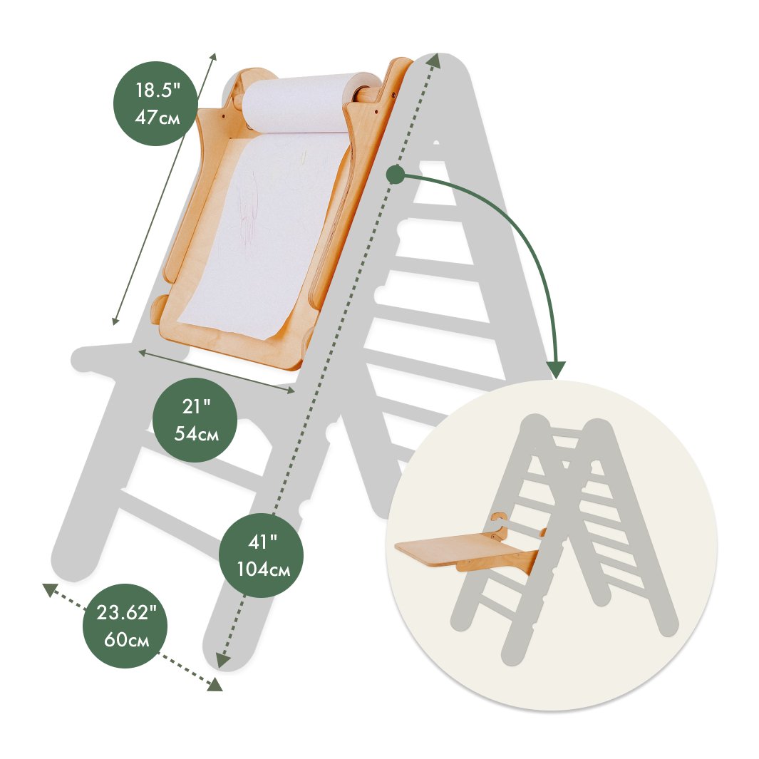 6in1 Montessori Climbing Frame Set: Triangle Ladder + Arch/rocker + Slide/ramp + Net + Cushion + Art Addition