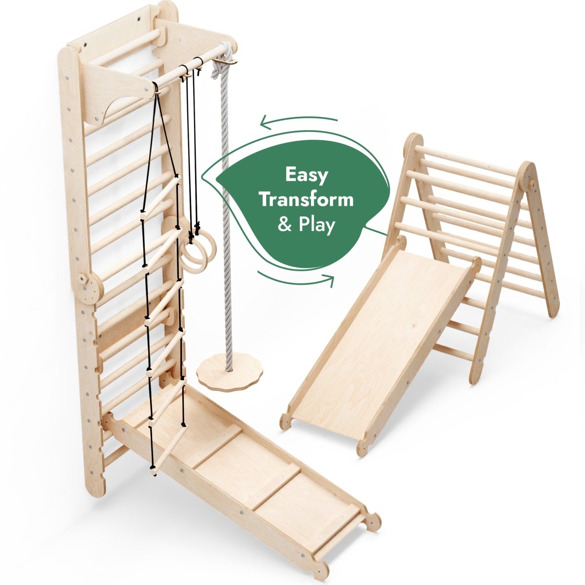 6in1 Wooden Swedish Wall / Climbing Ladder For Children + Swing Set + Slide Board