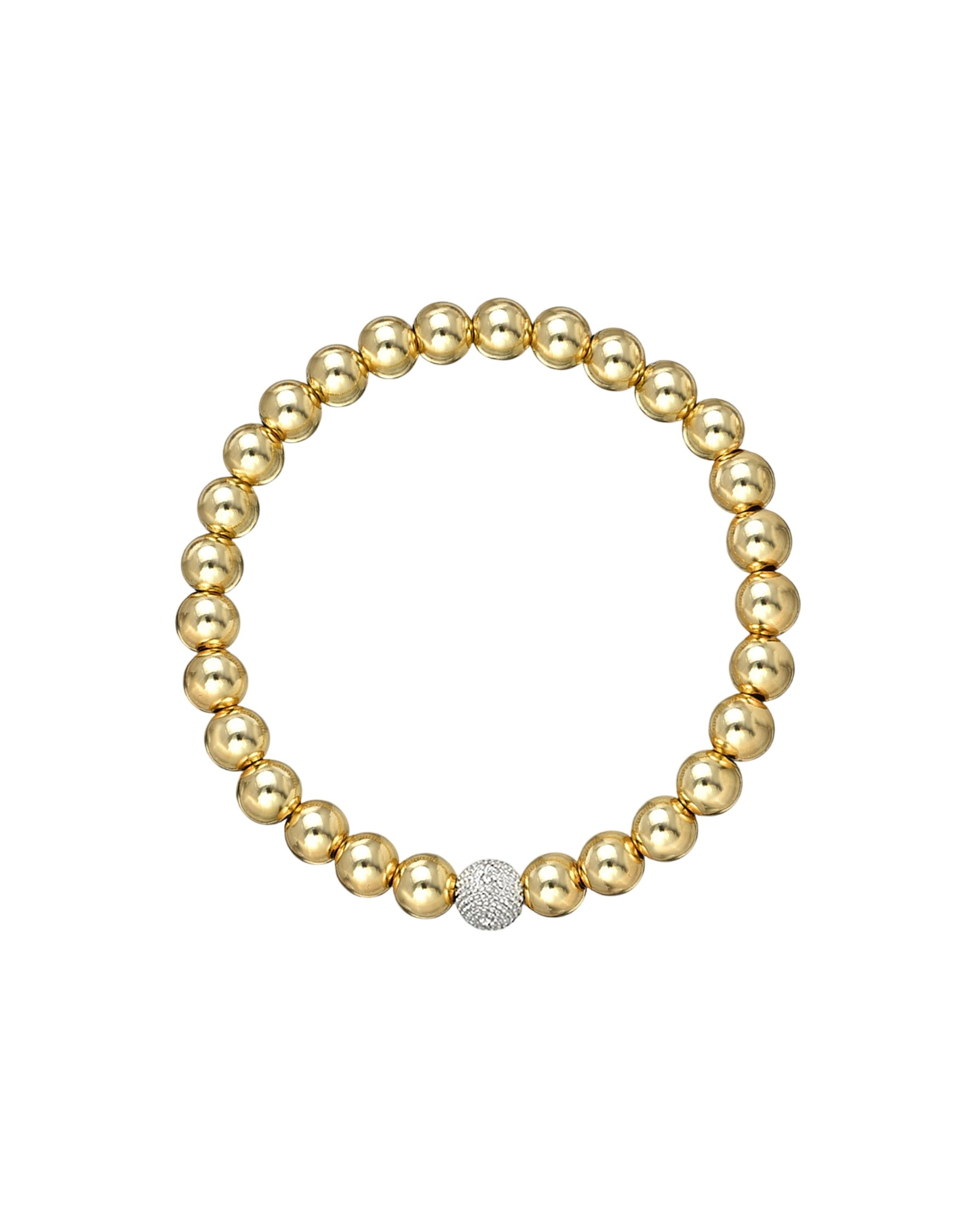 6mm Gold Bead Bracelet With Diamond Bead