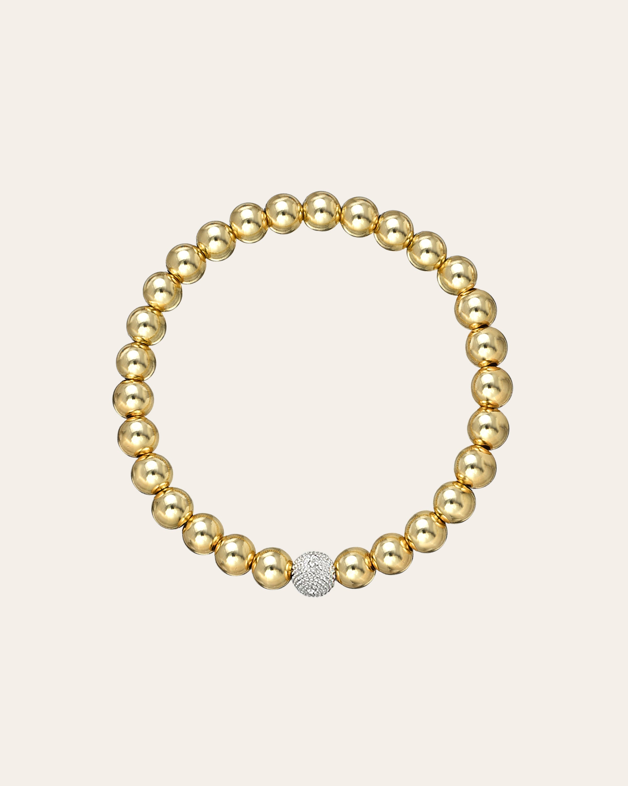 6mm Gold Bead Bracelet With Diamond Bead