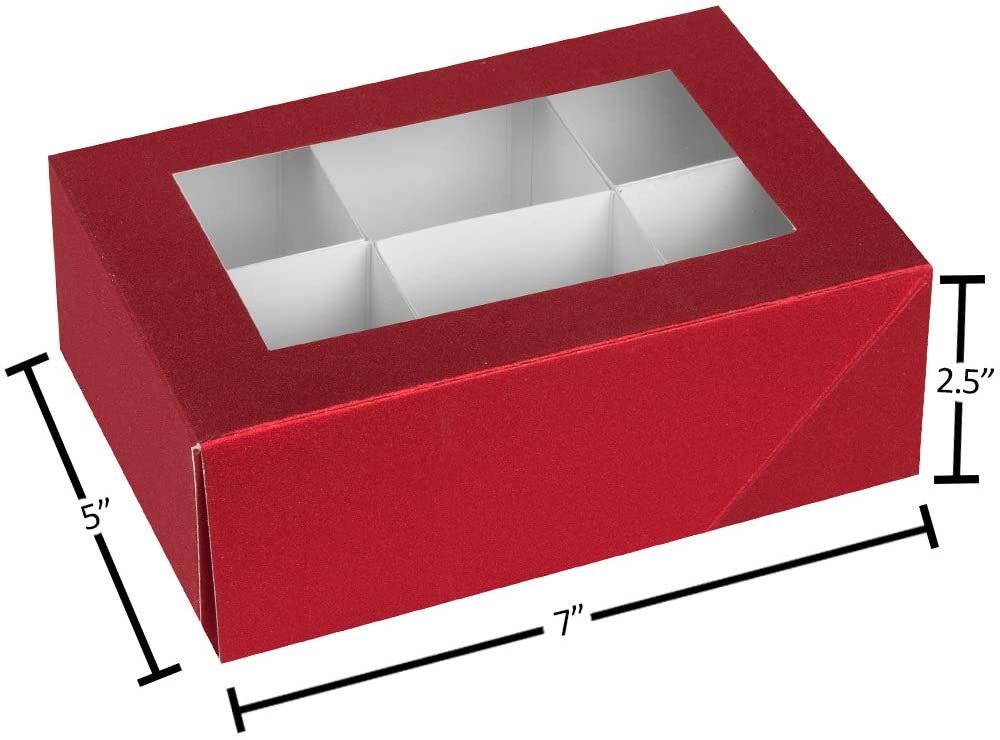 Window Box 7"x5"x2.5" Red With Six Sections 12 Pack