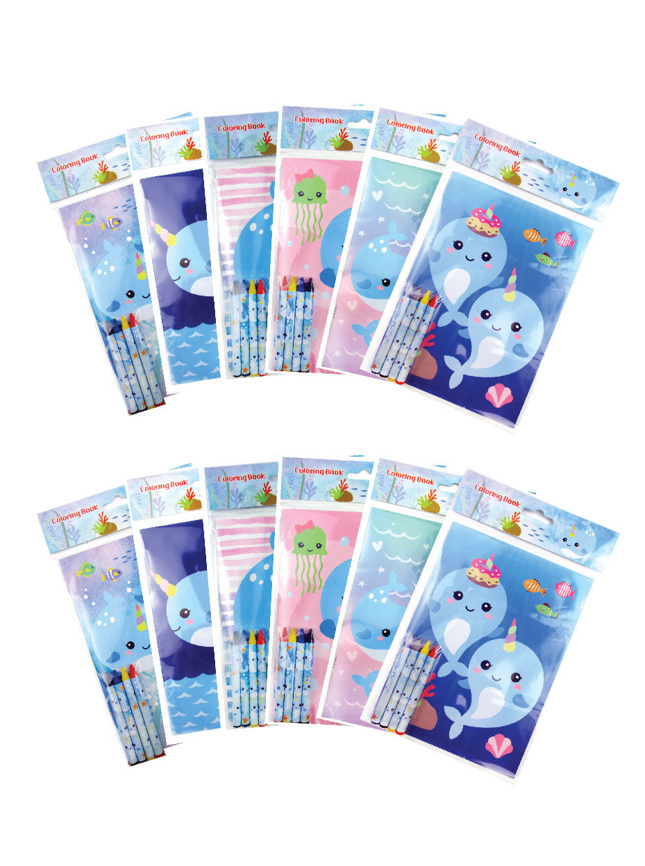 Narwhal Coloring Books With Crayons Party Favors - Set Of 6 Or 12