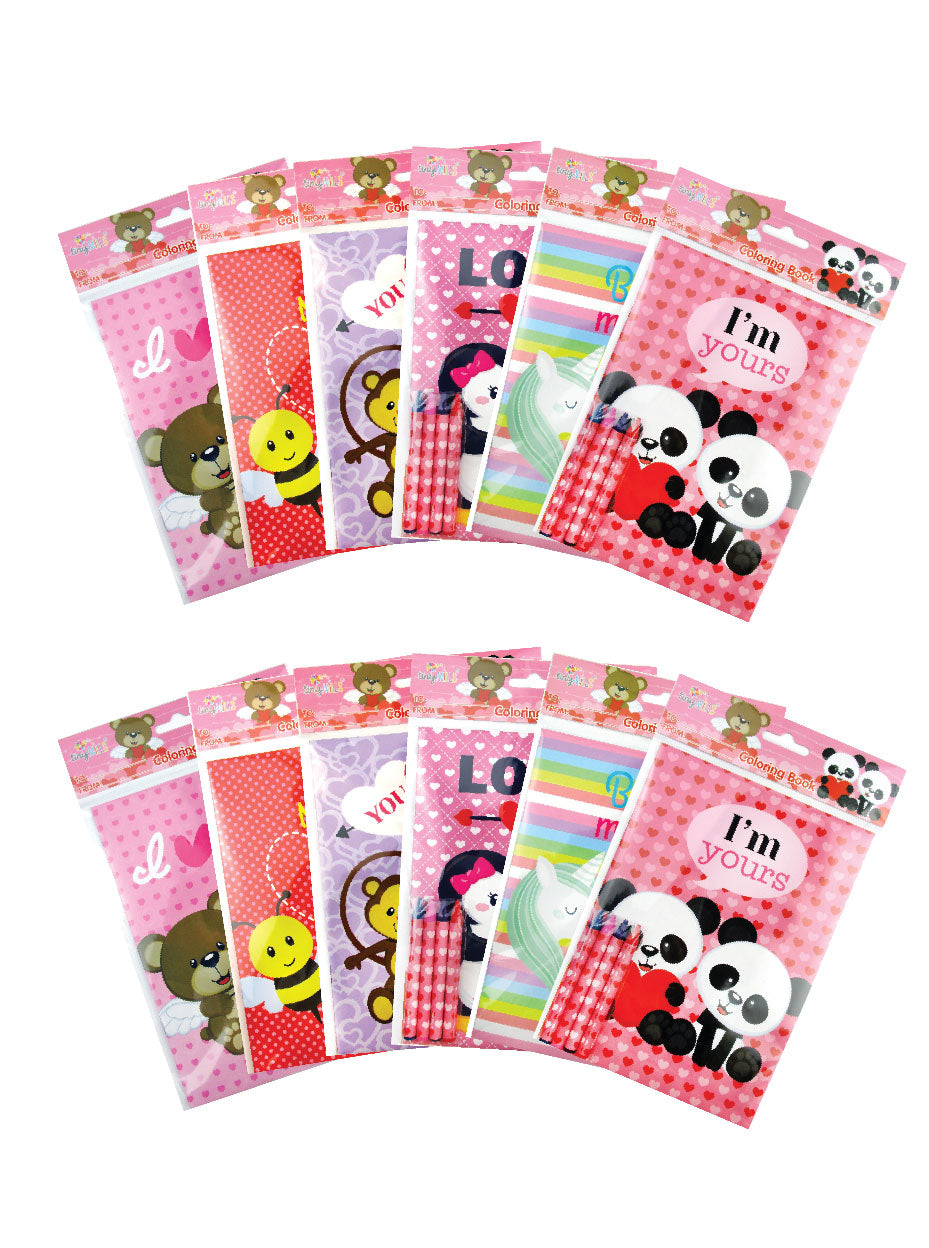 Valentine's Day Coloring Books With Crayons Party Favors - Set Of 6 Or 12