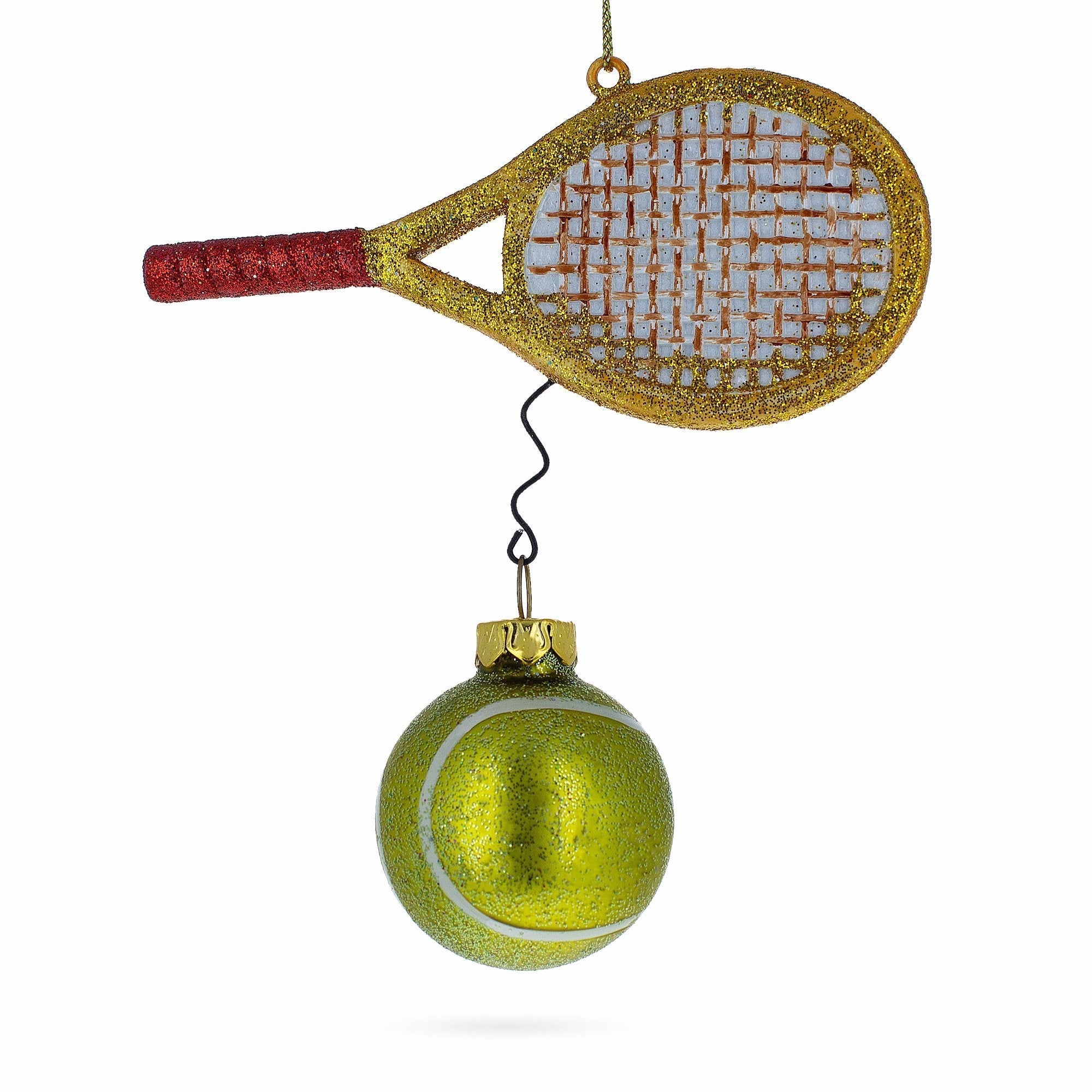 Sporty Tennis Racket And Ball - Blown Glass Christmas Ornament