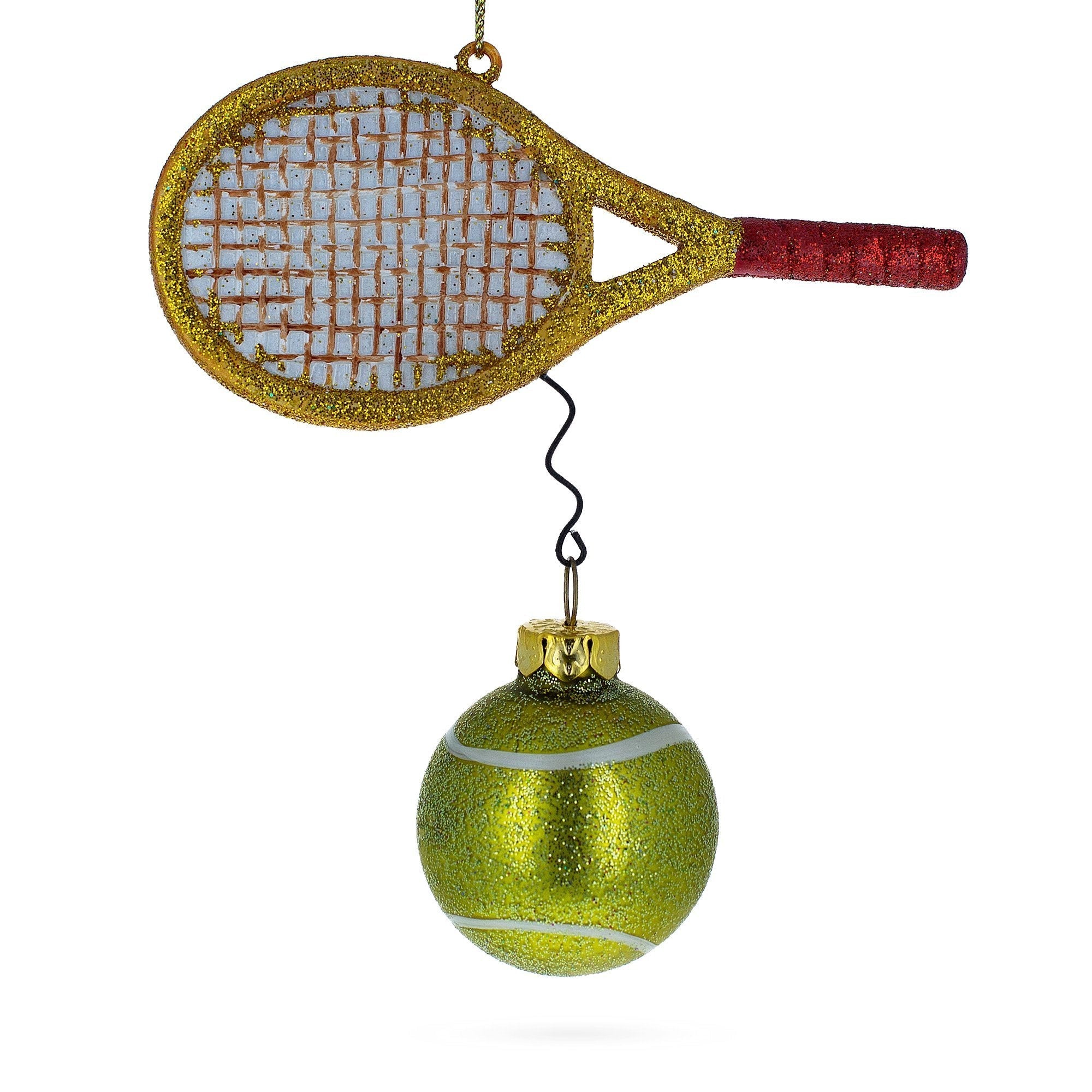 Sporty Tennis Racket And Ball - Blown Glass Christmas Ornament