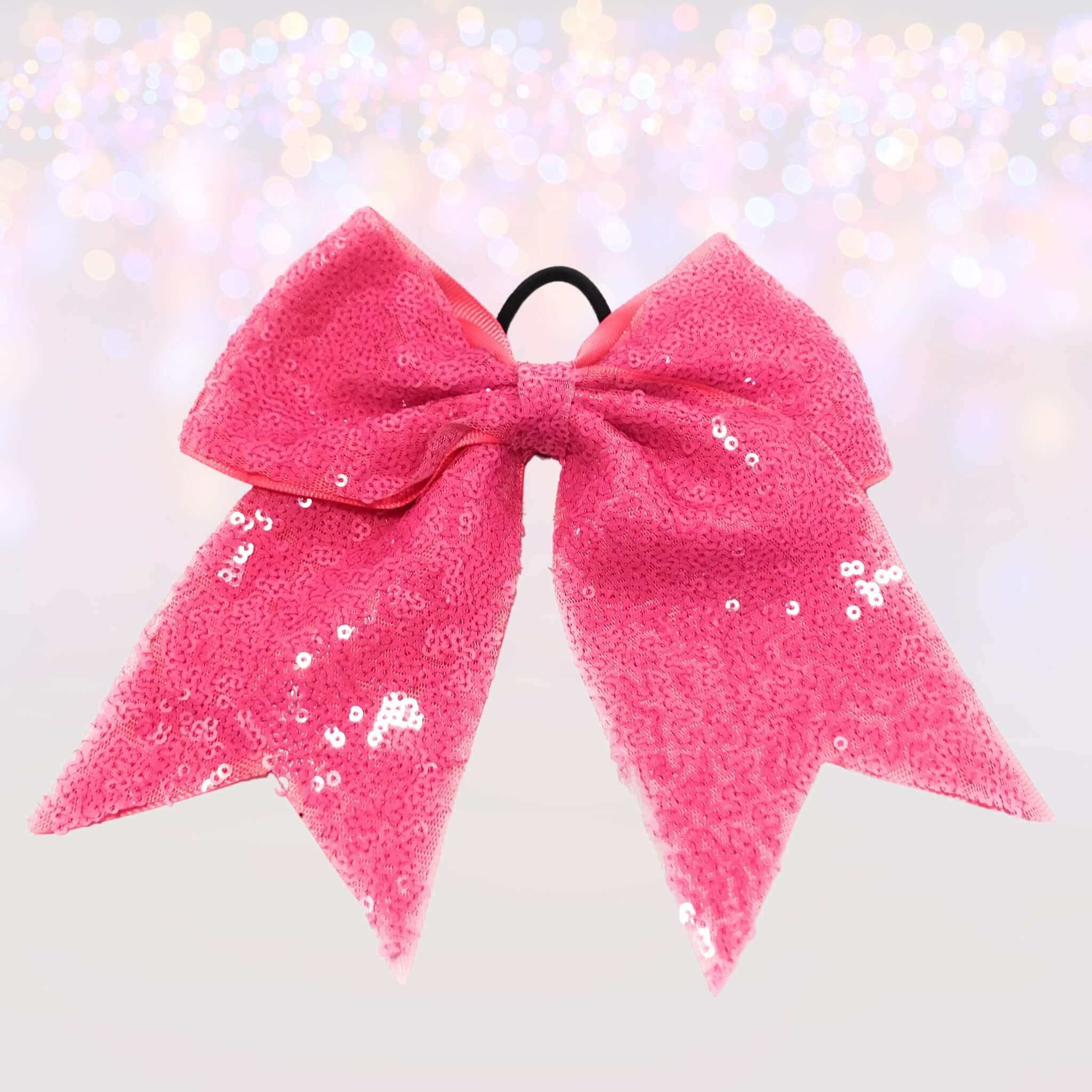 7 Inch Sequin Cheer Bows, Girls Sequin Cheerleader Bow Pony