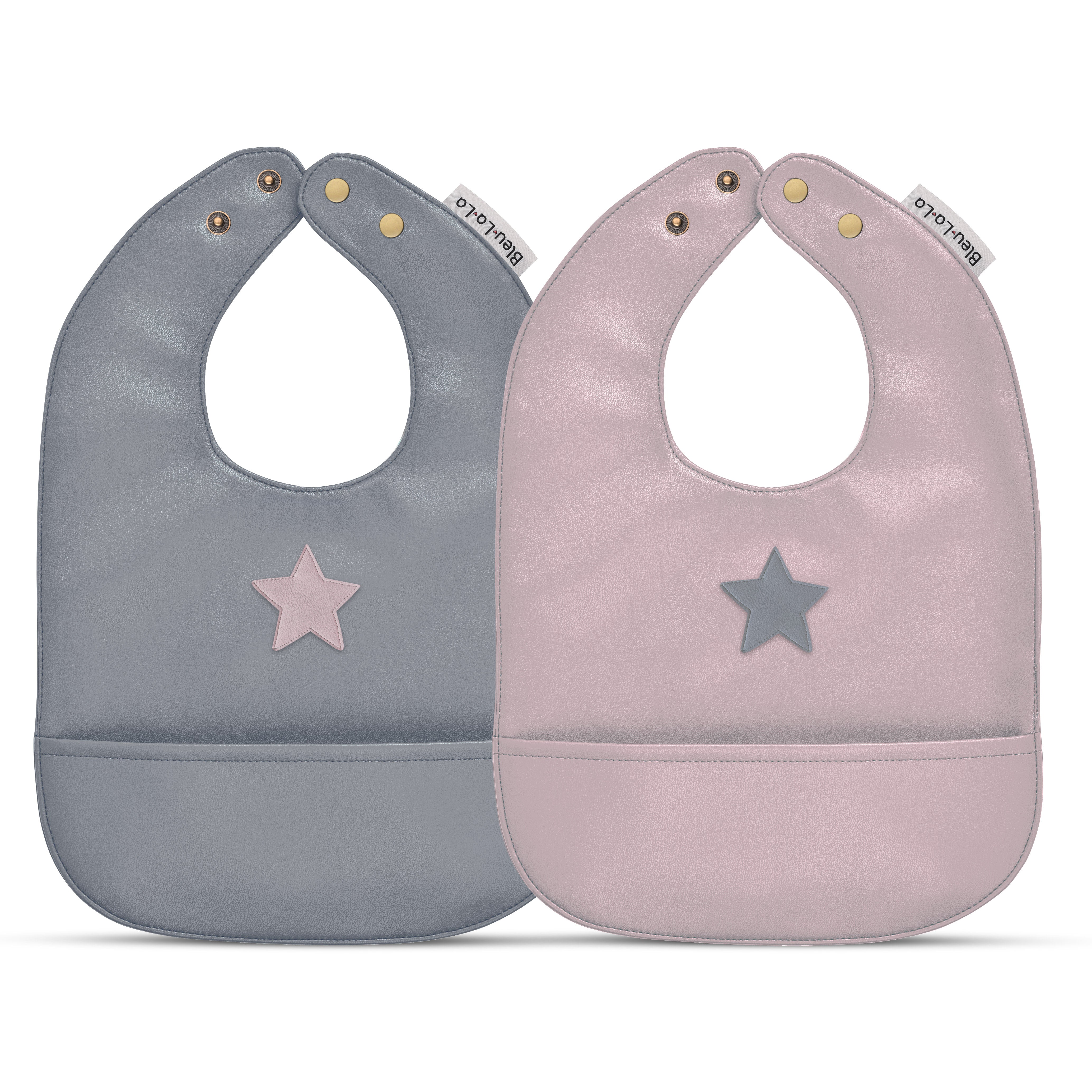 Iconic - Set Of Premium Fabric Vegan Leather Easy Clean Bibs 12-24 Months By Bleu La La