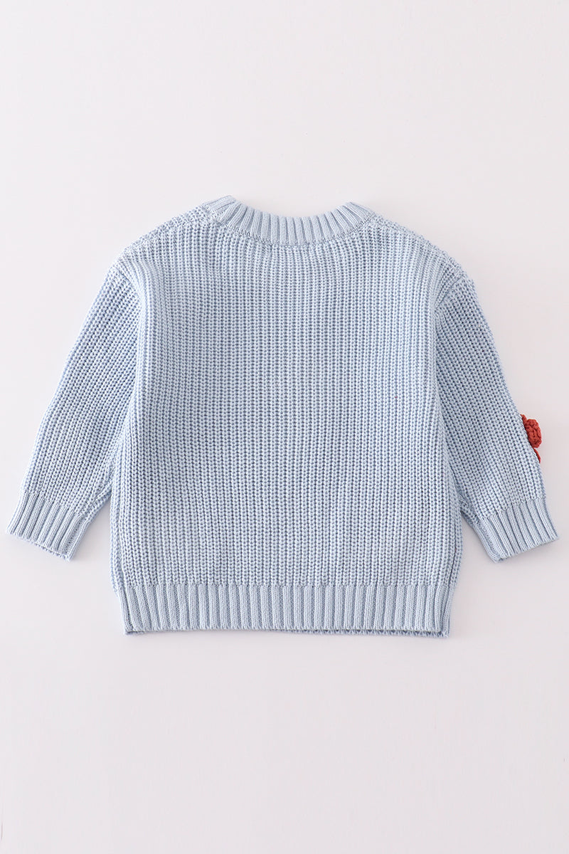 Blue Floral Hand-embroidery Jumper Sweater