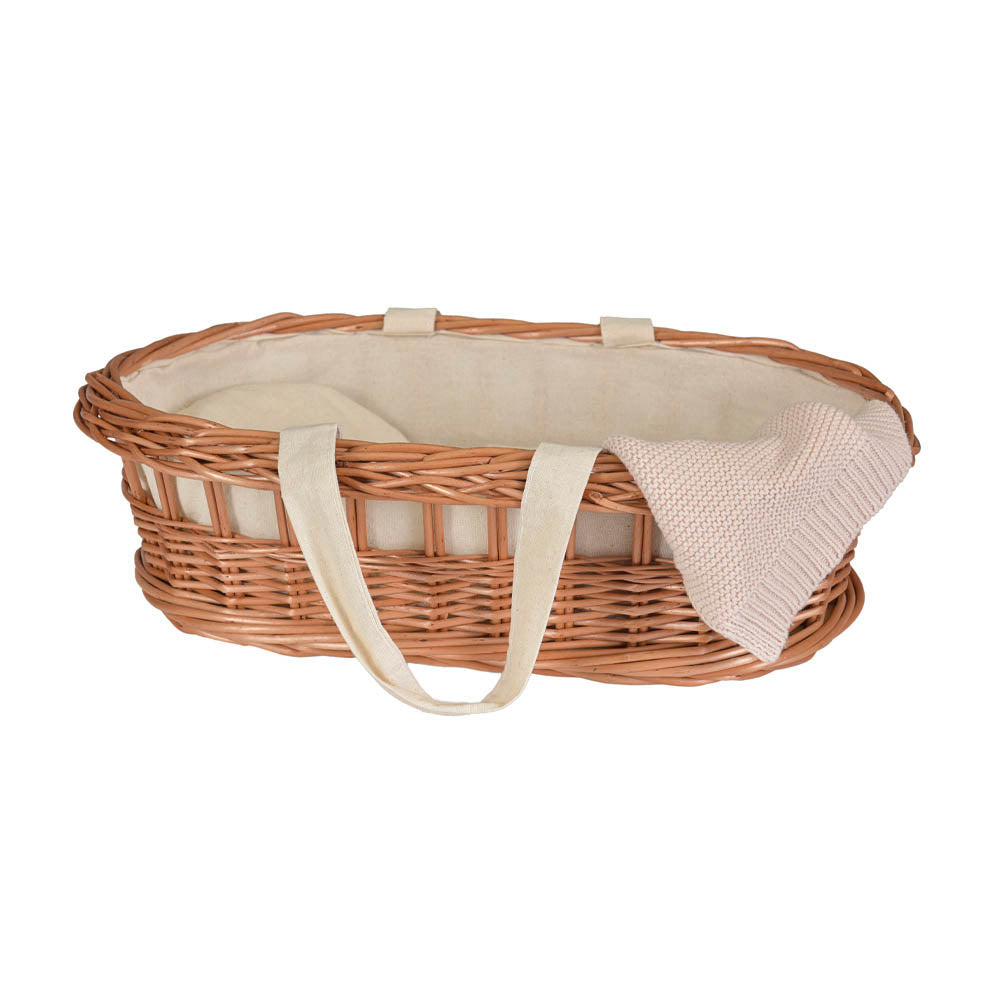 Wicker Carry Cot with Knitted Blanket