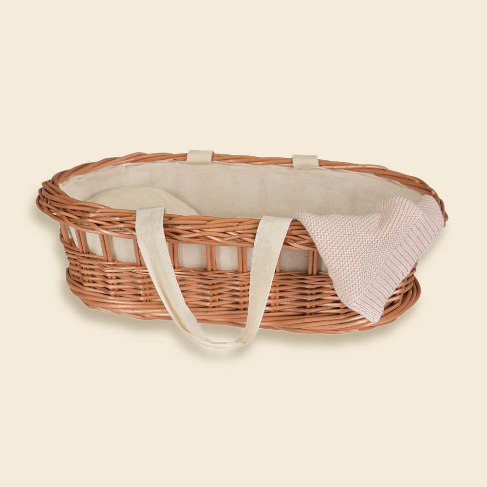 Wicker Carry Cot with Knitted Blanket