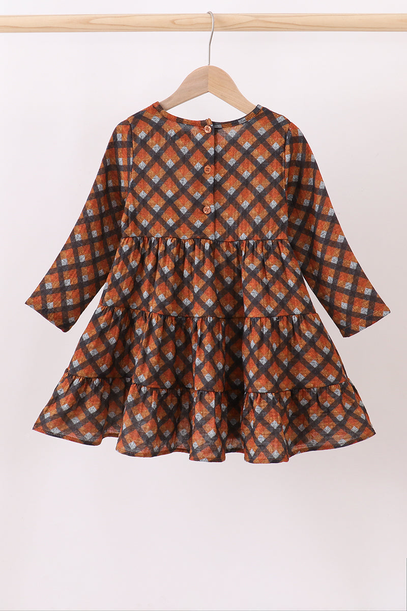Premium Brown Plaid Muslin Dress
