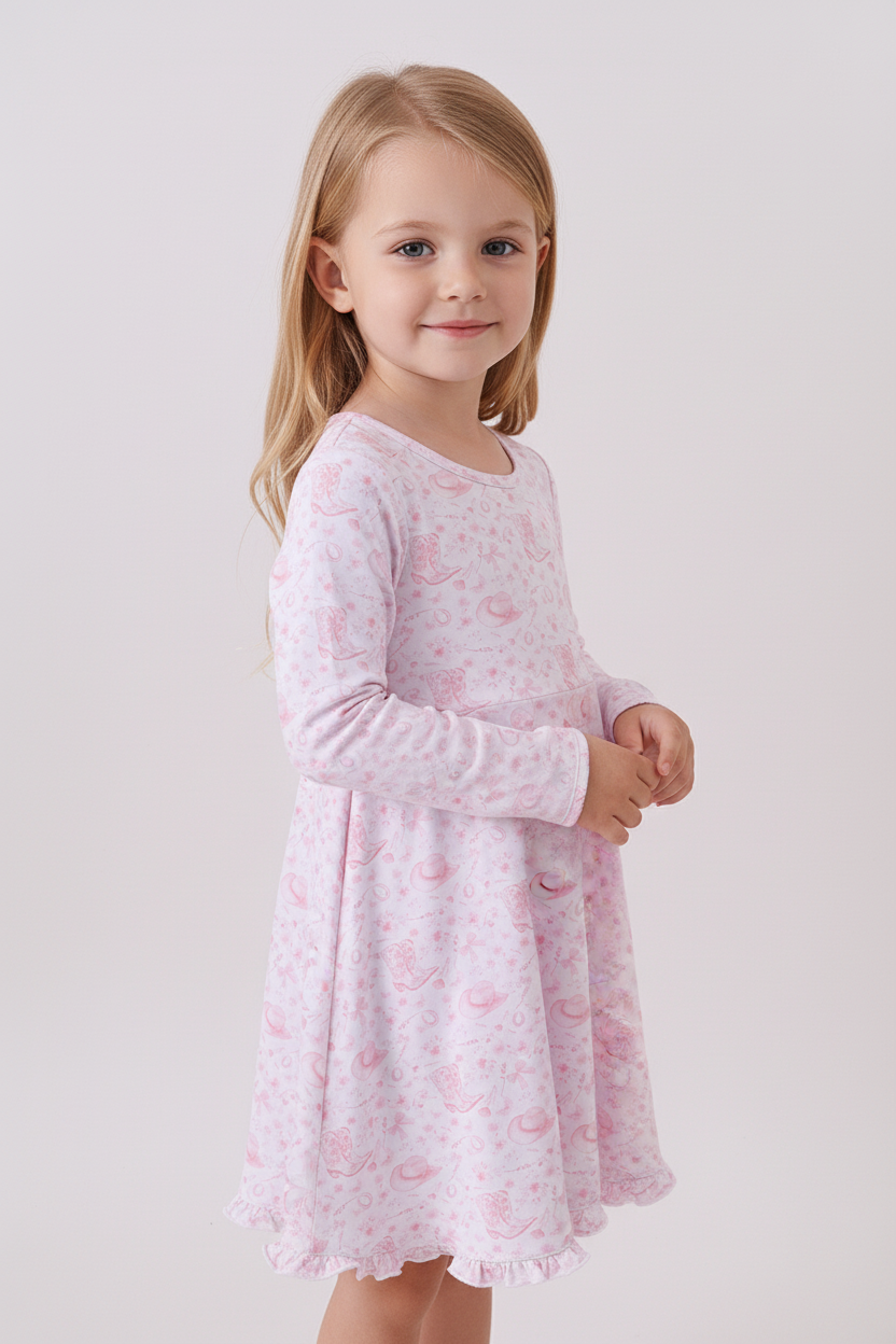 Premium Pink Boots Bamboo Dress