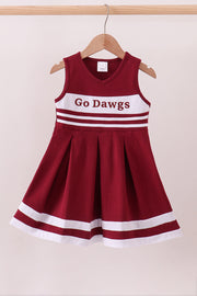 Premium Maroon Go Dawgs Mississippi Embroidery Ruffle Dress