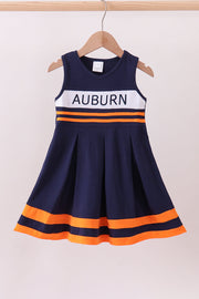 Premium Navy Auburn Embroidery Ruffle Dress