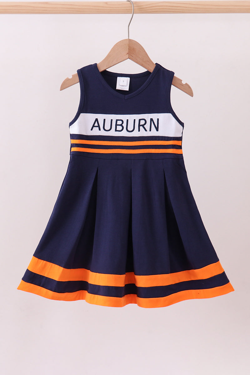 Premium Navy Auburn Embroidery Ruffle Dress