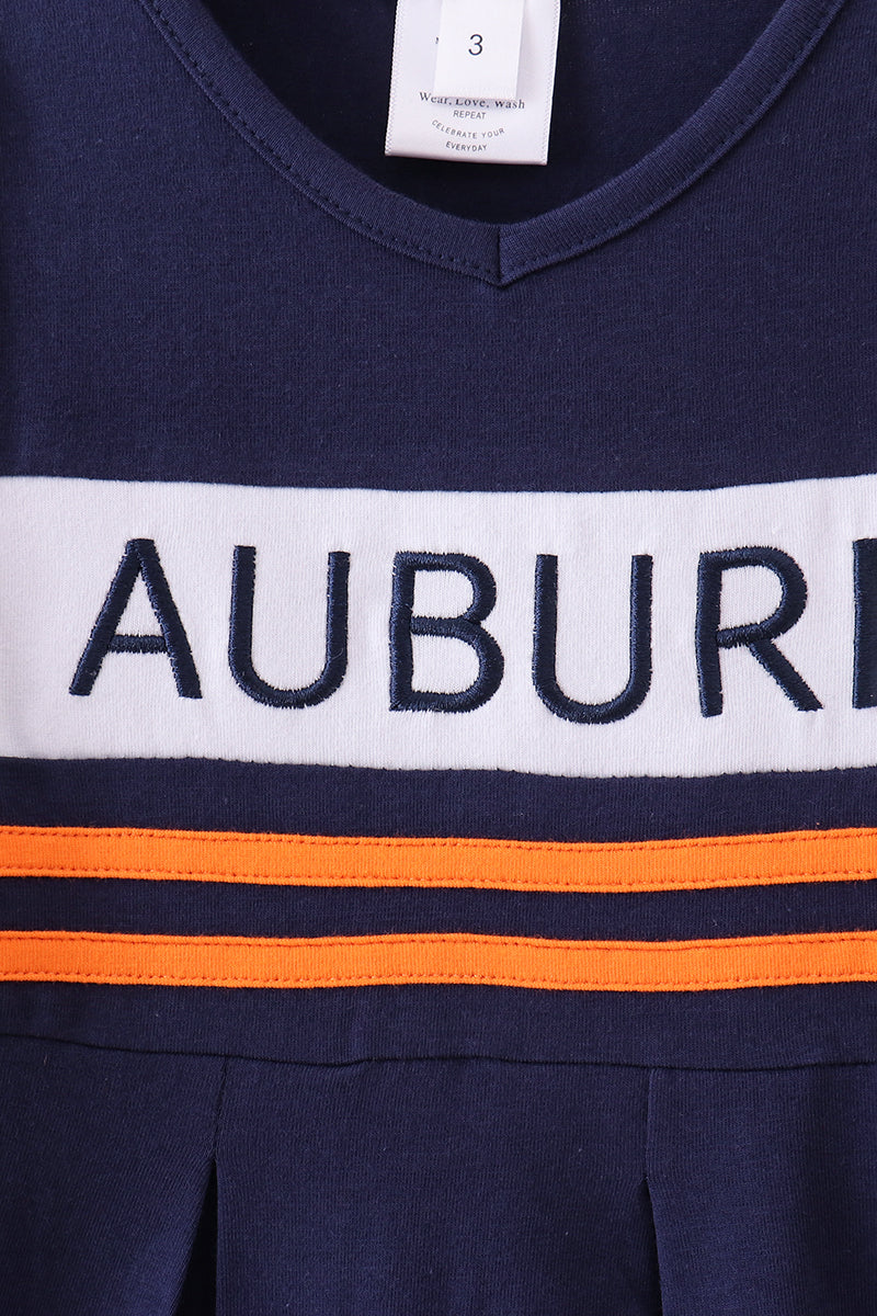 Premium Navy Auburn Embroidery Ruffle Dress