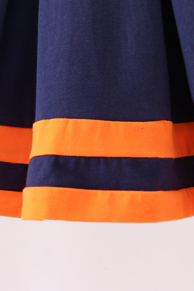 Premium Navy Auburn Embroidery Ruffle Dress