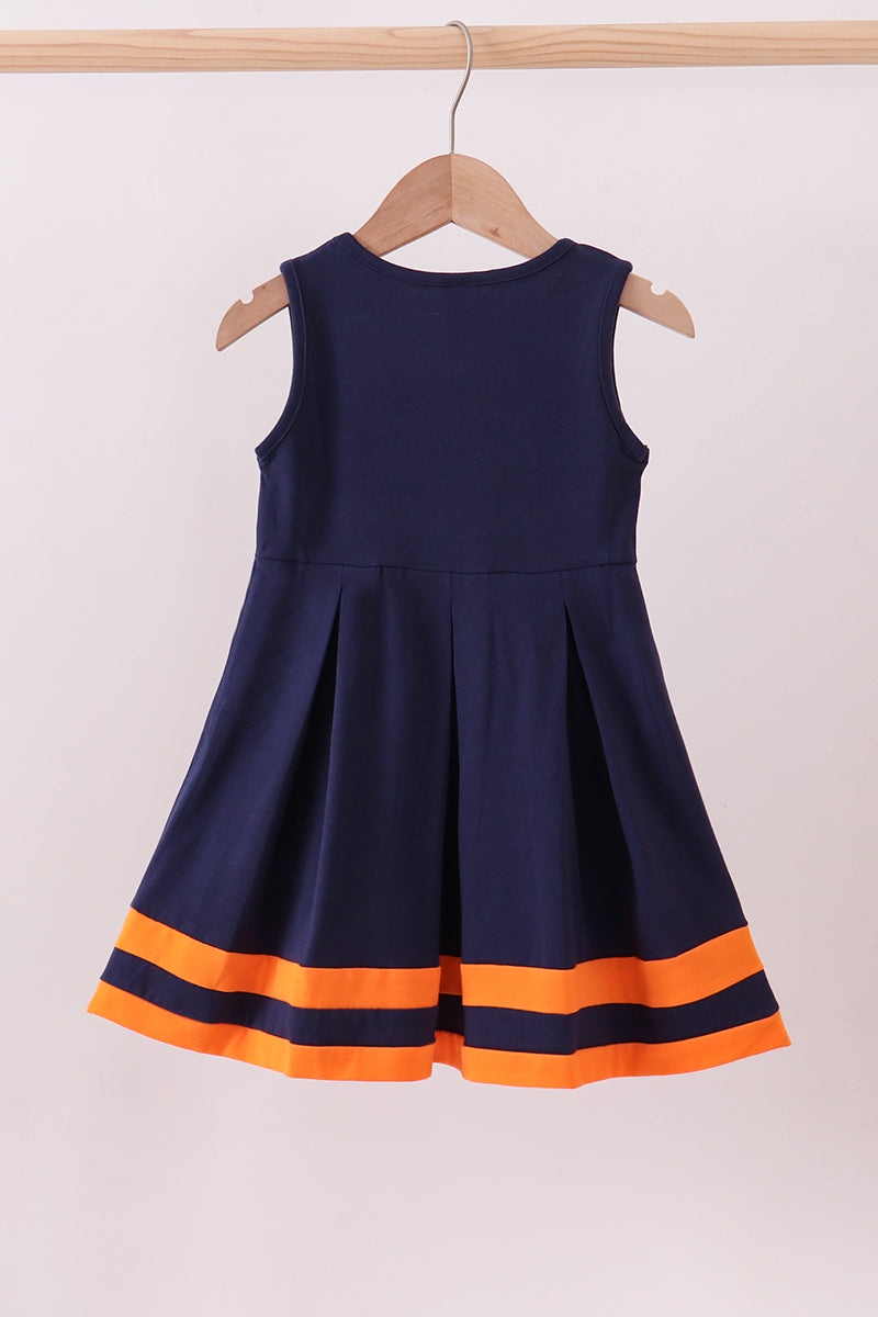 Premium Navy Auburn Embroidery Ruffle Dress
