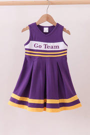 Premium Purple Lsu Go Team Embroidery Ruffle Dress
