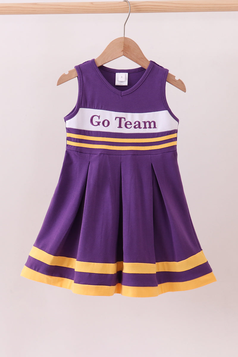 Premium Purple Lsu Go Team Embroidery Ruffle Dress