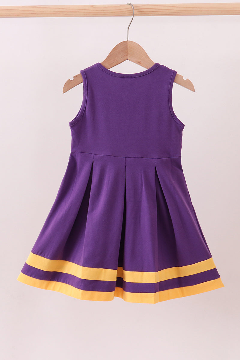 Premium Purple Lsu Go Team Embroidery Ruffle Dress