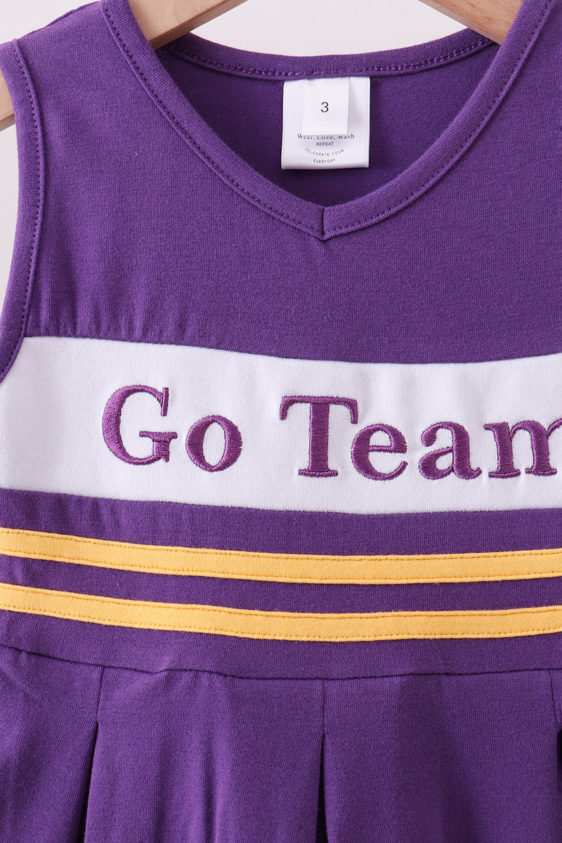 Premium Purple Lsu Go Team Embroidery Ruffle Dress