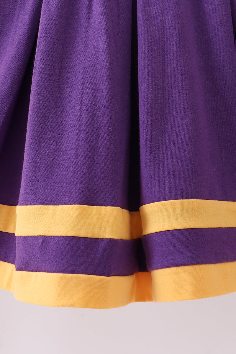 Premium Purple Lsu Go Team Embroidery Ruffle Dress