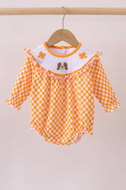 Orange Tennessee Puppy Bow Embroidery Checkered Bubble