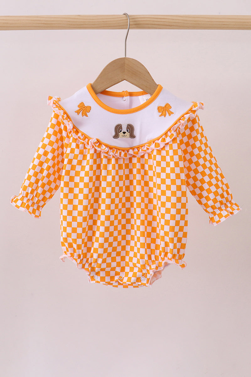 Orange Tennessee Puppy Bow Embroidery Checkered Bubble