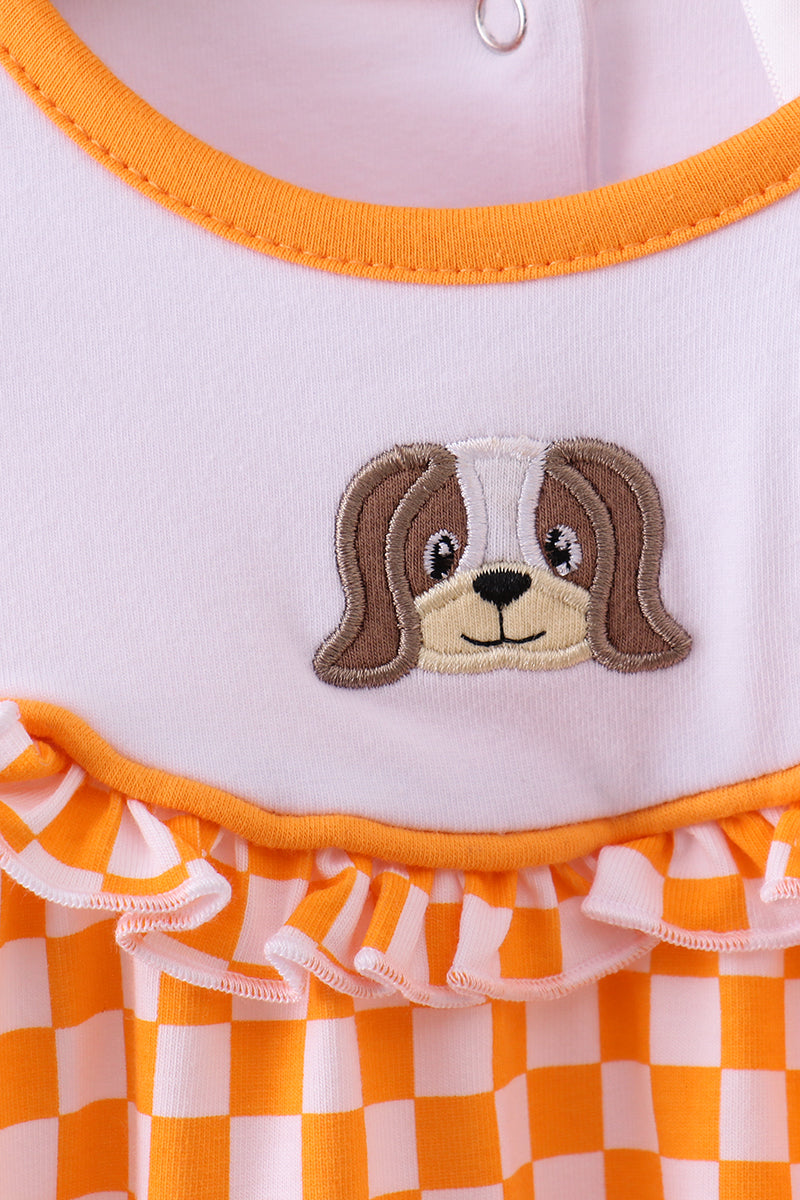Orange Tennessee Puppy Bow Embroidery Checkered Bubble