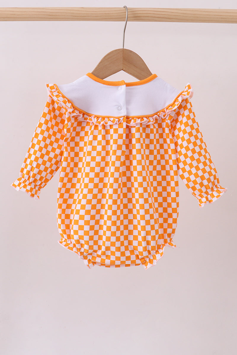 Orange Tennessee Puppy Bow Embroidery Checkered Bubble