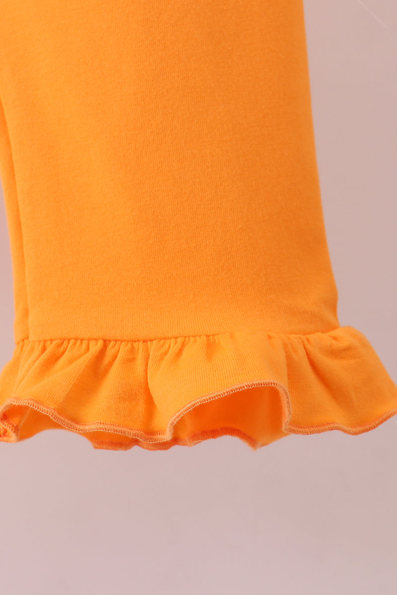 Orange Tennessee Puppy Bow Embroidery Checkered Ruffle Pants Set
