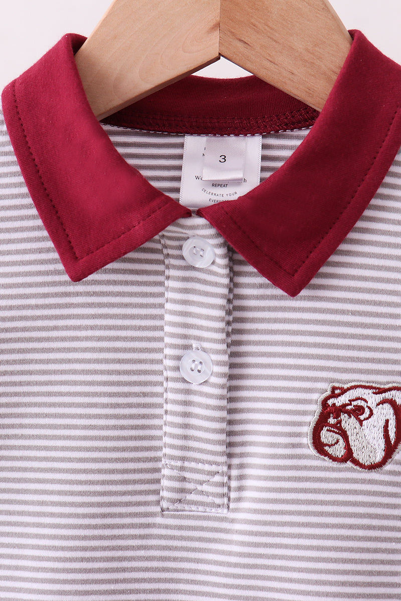 Premium Maroon Mississippi Stripe Bulldog Embroidery Pants Set