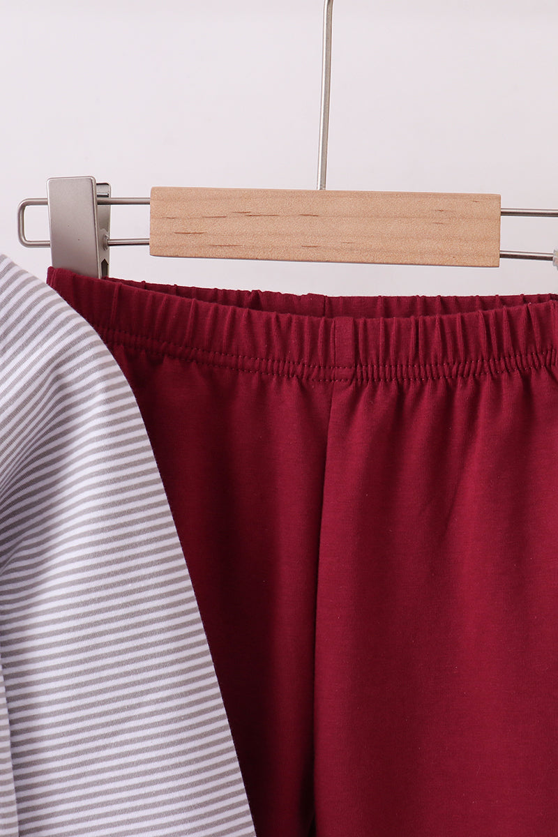 Premium Maroon Mississippi Stripe Bulldog Embroidery Pants Set