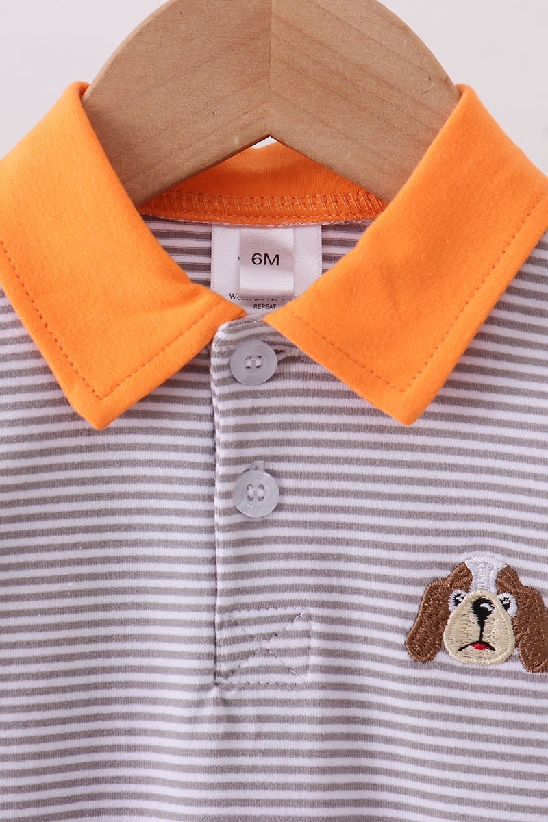 Premium Gray Tennessee Puppy Embroidery Stripe Romper