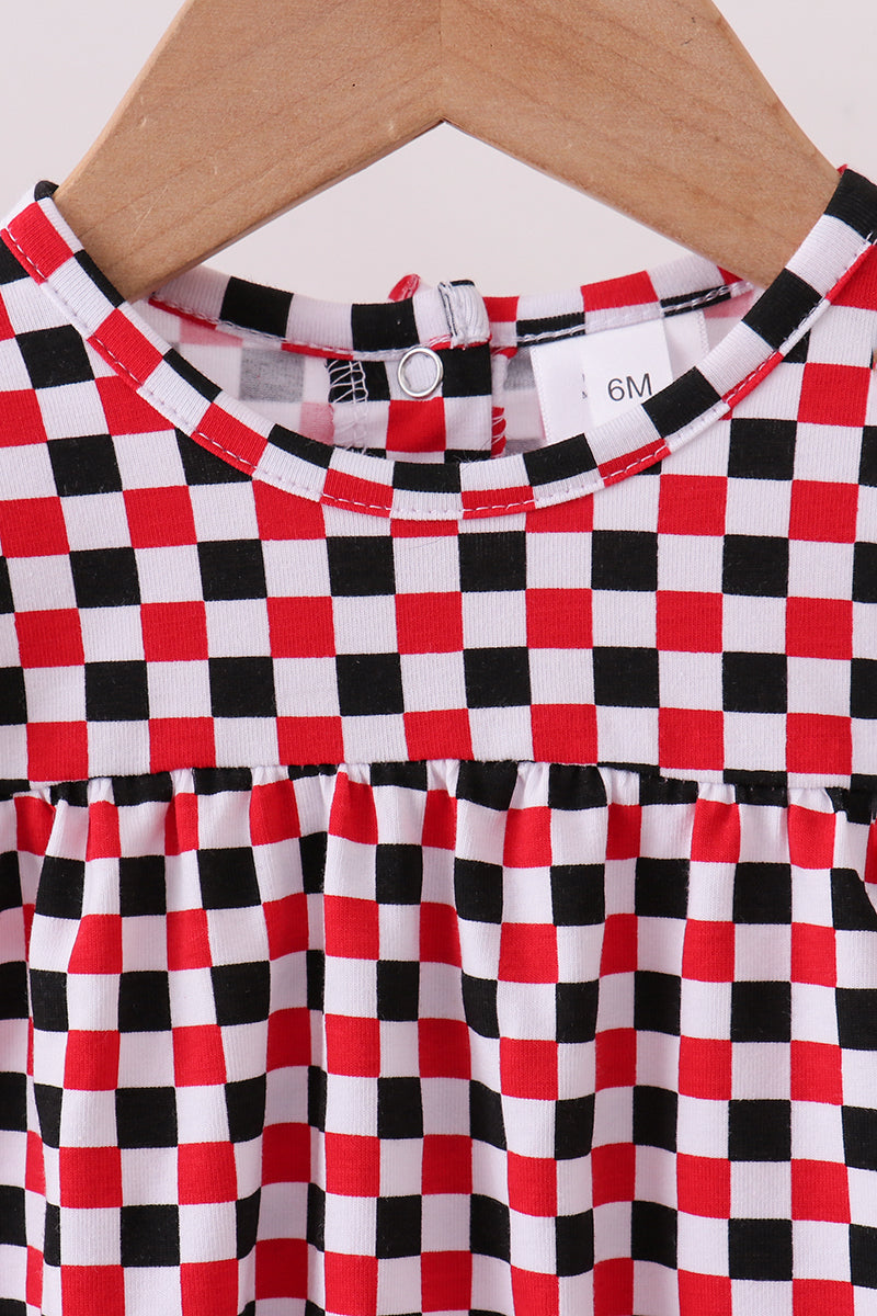 Checkered Georgia Dog Applique Ruffle Bubble
