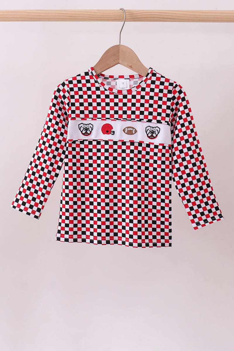 Checkered Georgia Dog Embroidery Top