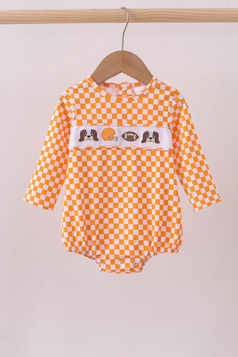 Orange Tennessee Puppy Bow Embroidery Checkered Bubble