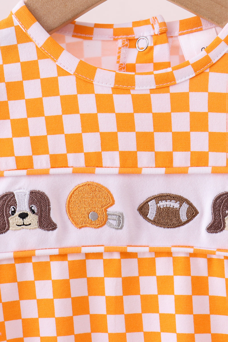 Orange Tennessee Puppy Bow Embroidery Checkered Bubble