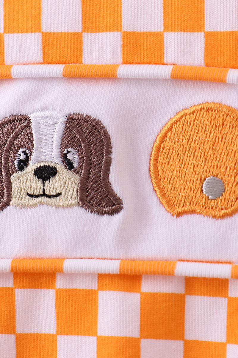 Orange Tennessee Puppy Bow Embroidery Checkered Bubble