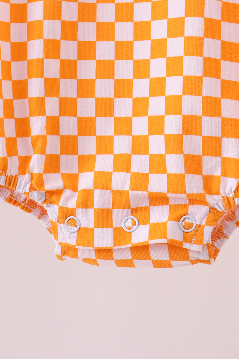 Orange Tennessee Puppy Bow Embroidery Checkered Bubble