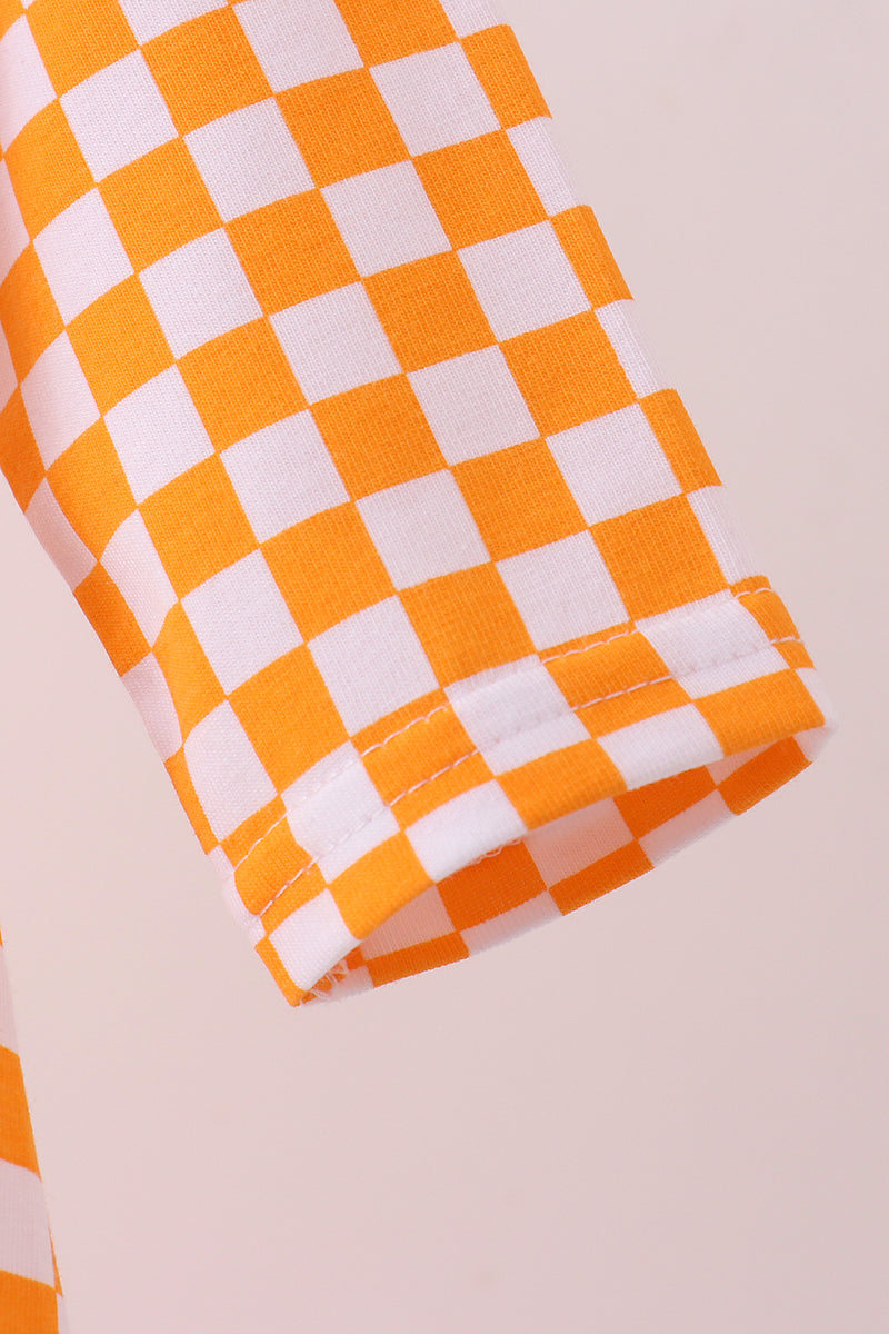 Orange Tennessee Puppy Bow Embroidery Checkered Bubble