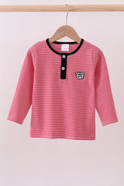 Premium Red Georgia Bulldog Embroidery Stripe Top