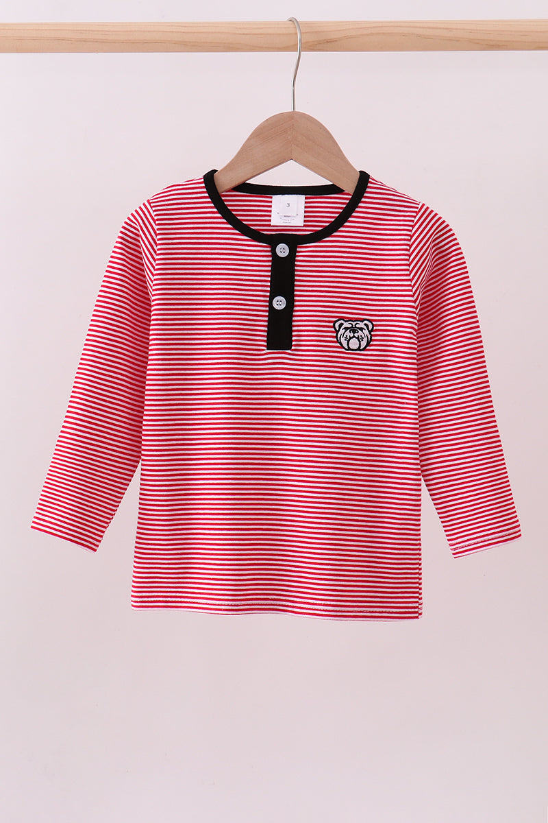 Premium Red Georgia Bulldog Embroidery Stripe Top