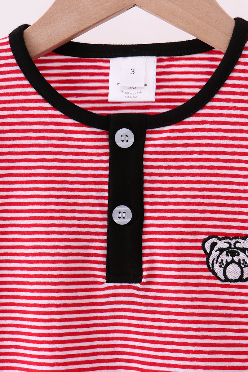 Premium Red Georgia Bulldog Embroidery Stripe Top
