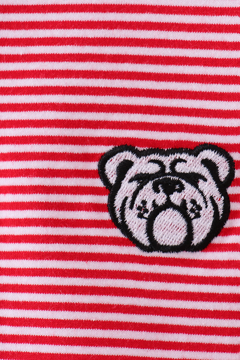 Premium Red Georgia Bulldog Embroidery Stripe Top
