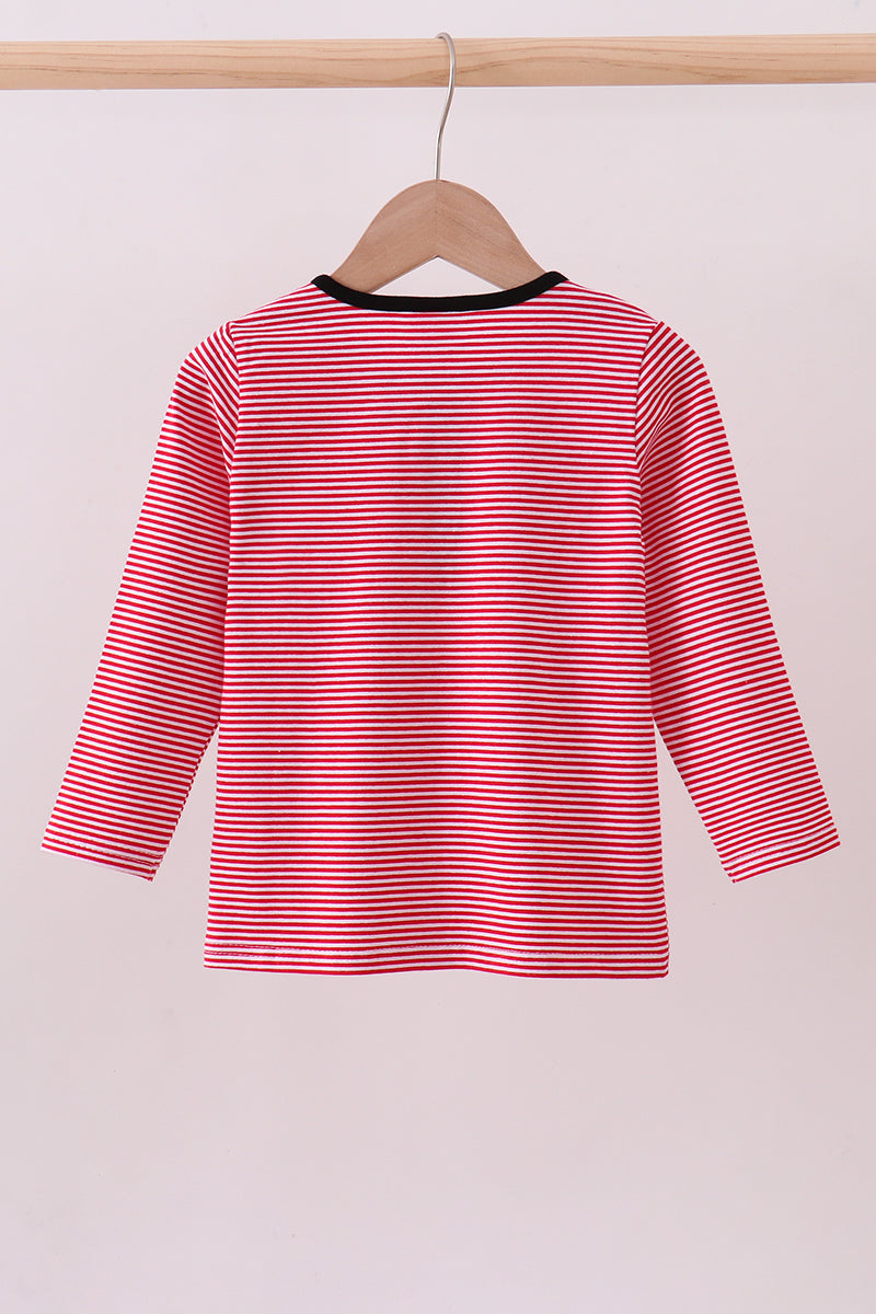 Premium Red Georgia Bulldog Embroidery Stripe Top
