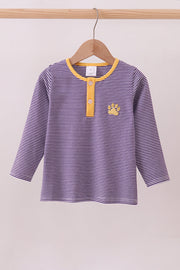 Premium Purple Lsu Stripe Embroidery Top